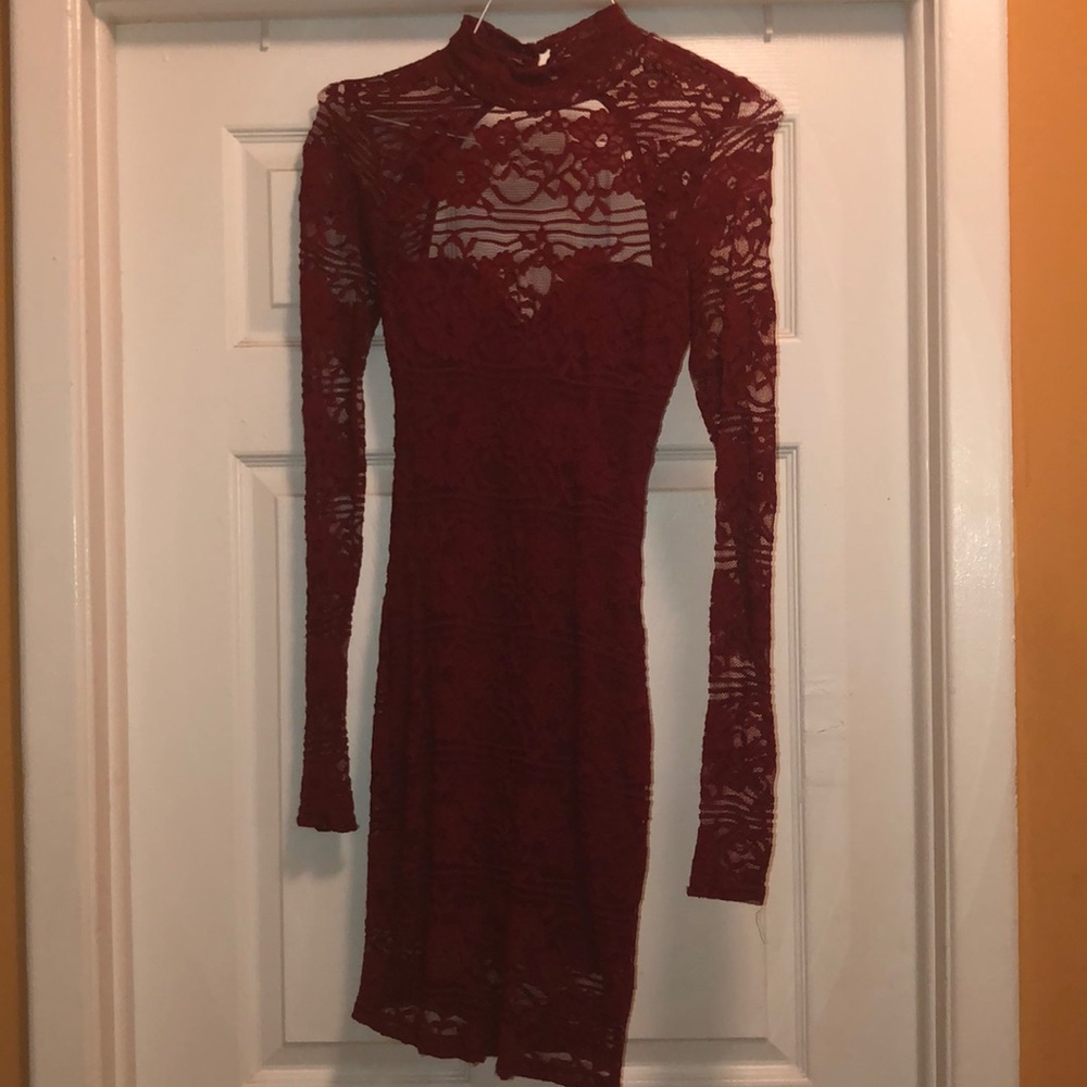 Long Sleeve Lace Dress with Underlay
